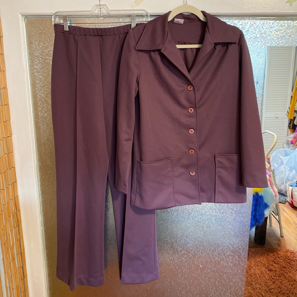 70s poly Purple Button-Up Jacket and Pants Set
